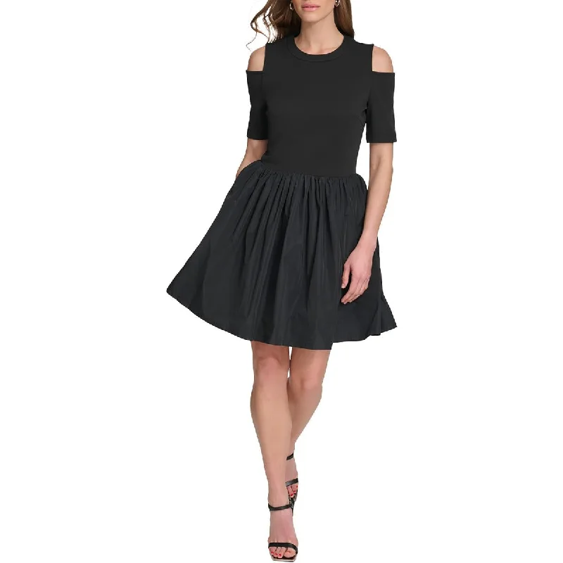 DKNY Womens Mini Cold Shoulder Fit & Flare Dress