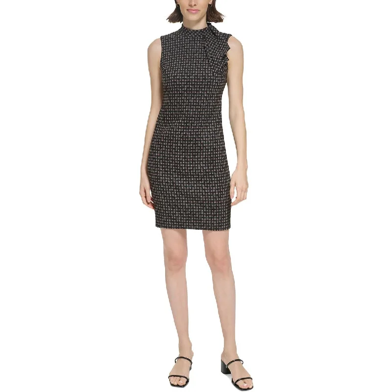 Calvin Klein Womens Petites Sleeveless Jacquard Sheath Dress