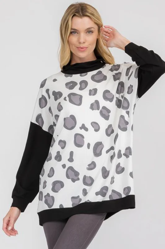 Scattered Leopard Print Mock Neck Sweater