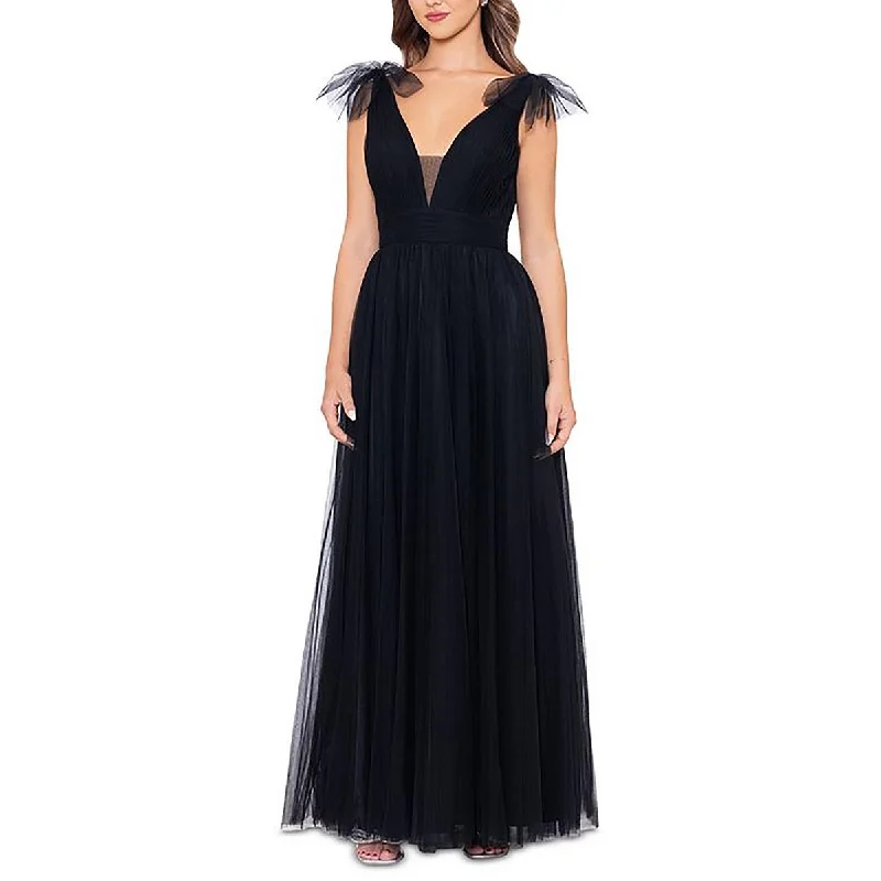 Betsy & Adam Womens V-Neck Sleeveless Evening Dress