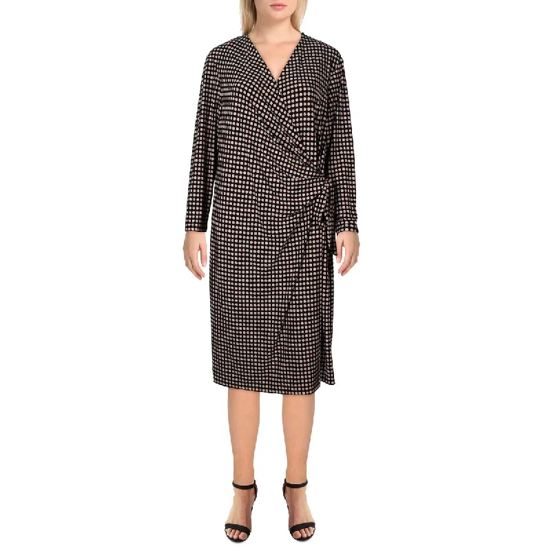 Anne Klein Womens Printed Midi Wrap Dress