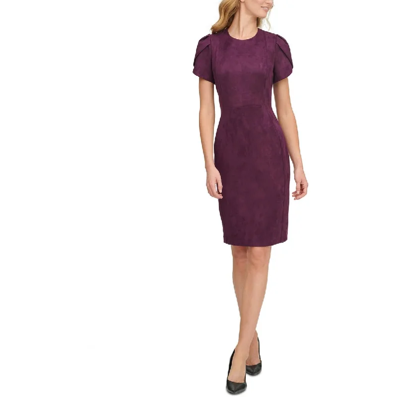 Calvin Klein Womens Faux Suede Midi Sheath Dress