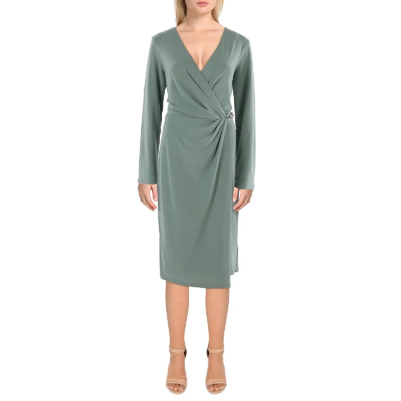 Lauren Ralph Lauren Womens Pleated Midi Wrap Dress