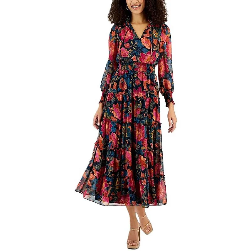 MSK Womens Smocked Tea Length Maxi Dress