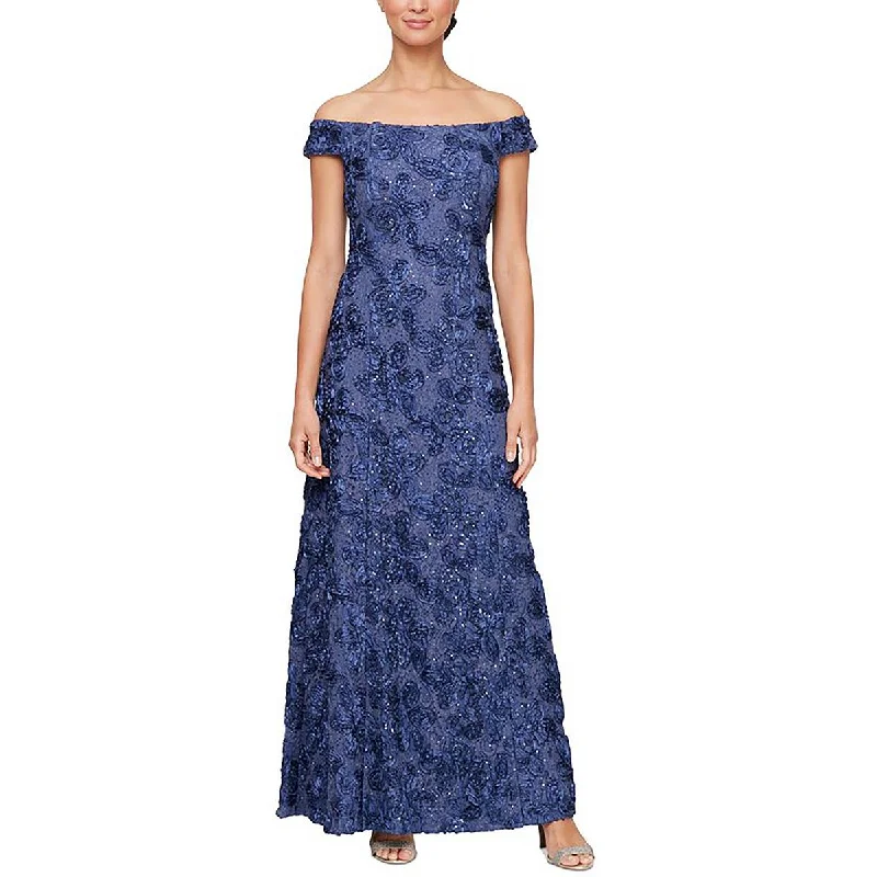 Alex Evenings Womens Off The Shoulder Floral Evening Dress