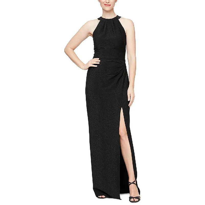 Alex & Eve Womens Metallic Halter Evening Dress