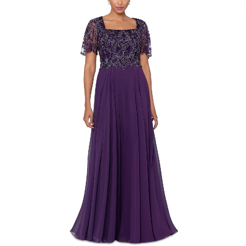 Xscape Womens Flutter Sleeve Maxi Evening Dress