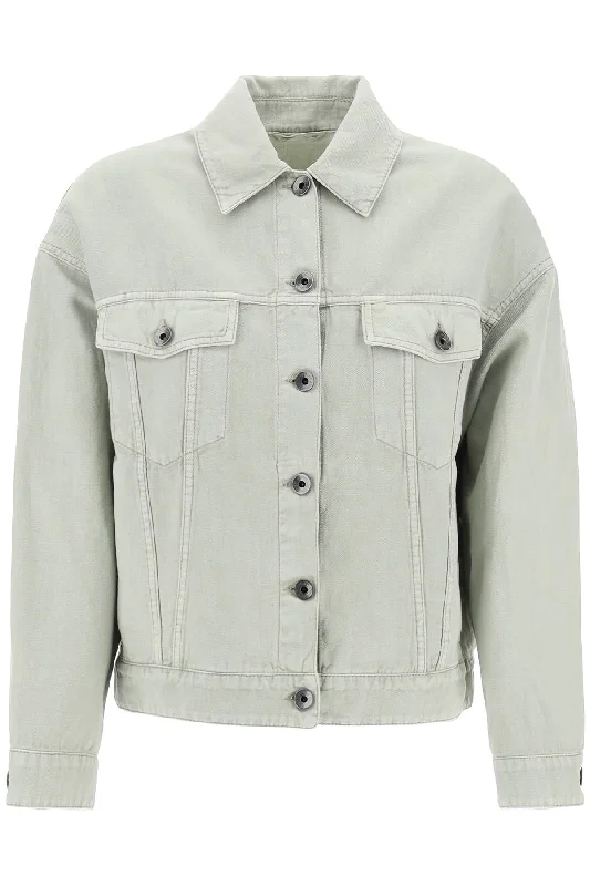 Cotton And Linen Cover Trucker Jacket  - Green