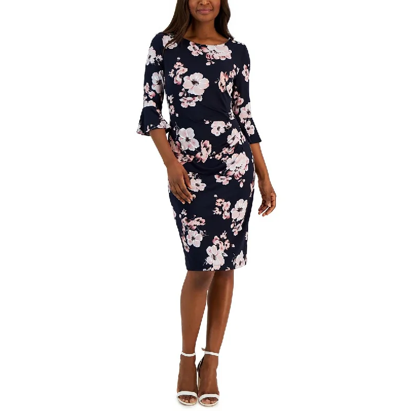 Connected Apparel Womens Floral Gathered Sheath Dress