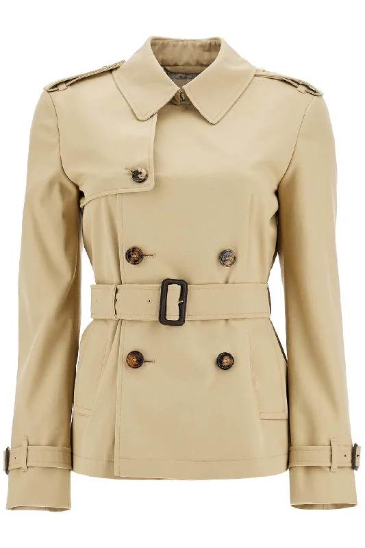 Short Trench Coat With Belt  - Beige