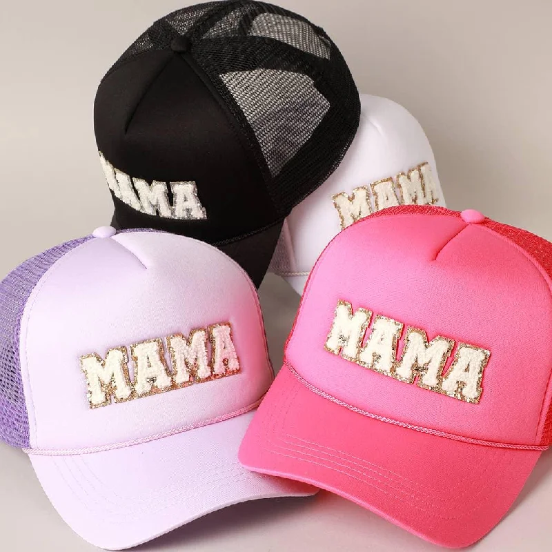 MAMA Sequin Chenille Patched Trucker Cap