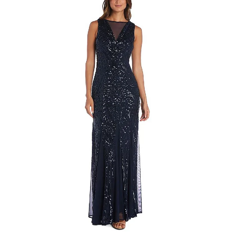 NW Nightway Womens Sequined V-Neck Evening Dress