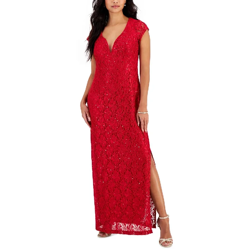 Connected Apparel Womens Petites Lace Long Evening Dress