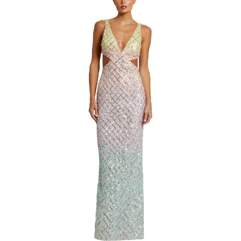 Mac Duggal Womens Sequined Cut-Out Evening Dress