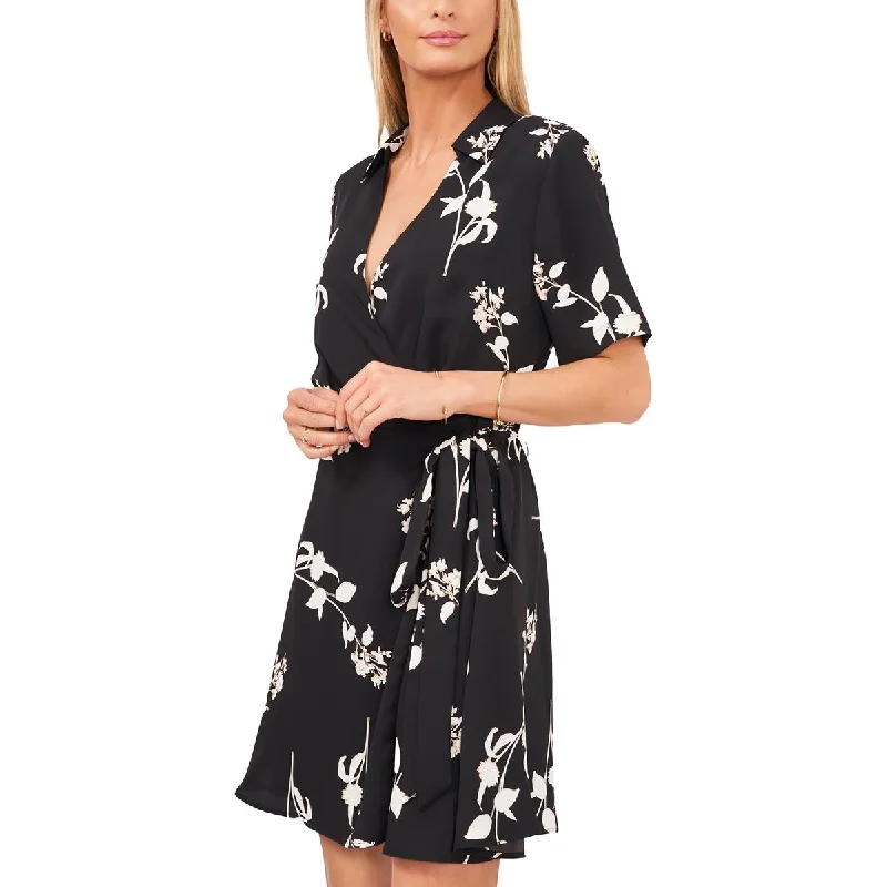 Vince Camuto Womens Puff Sleeve Mini Wrap Dress