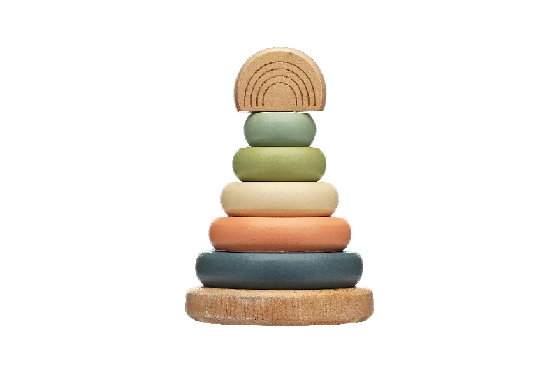 Wooden Stacking Rainbow Tower Baby Toy, Nursery Decor