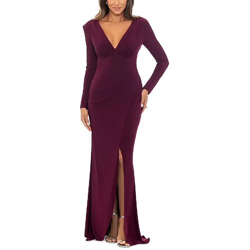 Xscape Womens V-Neck Maxi Evening Dress