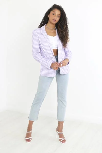 LILAC HOUNDSTOOTH PRINT BUTTON THROUGH BLAZER