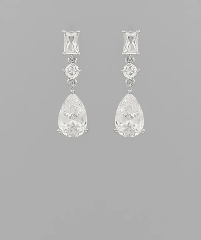 CZ baguette & teardrop dangle earrings