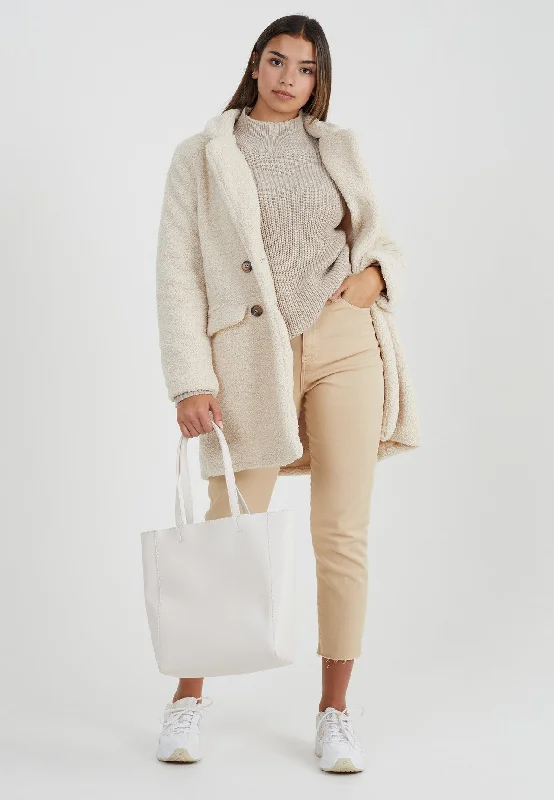 CREAM STEAM CURLED FAUX FUR LONGLINE JACKET