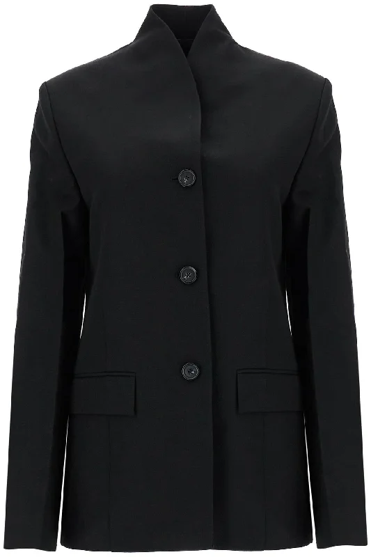 Black Double-breasted Jacket In Recycled Polyester And Wool  - Black