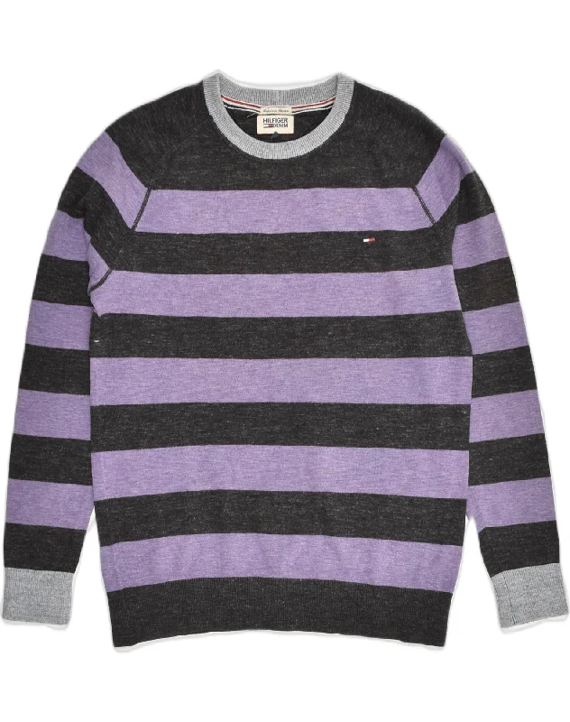 TOMMY HILFIGER Womens Sweatshirt Jumper UK 12 Medium Purple Striped