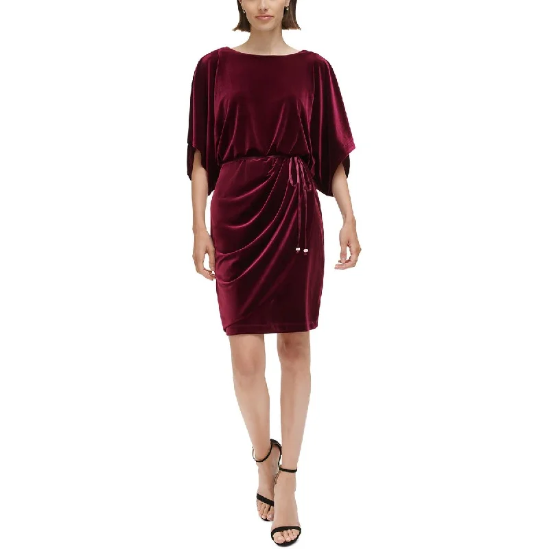 Jessica Howard Womens Velvet Knee Length Wrap Dress