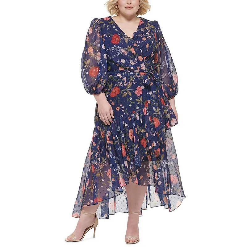 Eliza J Womens Hi-Low Floral Print Fit & Flare Dress