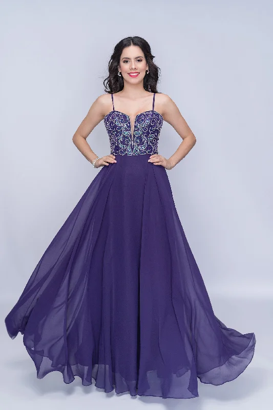 Nina Canacci 6509 Size 4, 6 Plum Long A Line Prom Dress Embellished Bodice