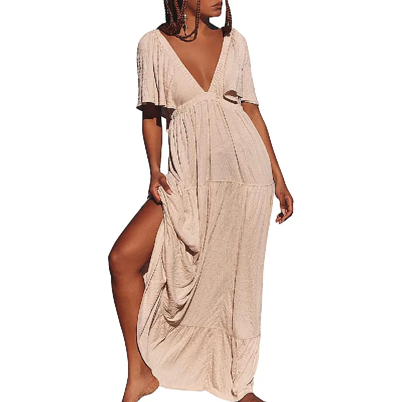 FP Beach Womens La La Tiered V-Neck Maxi Dress