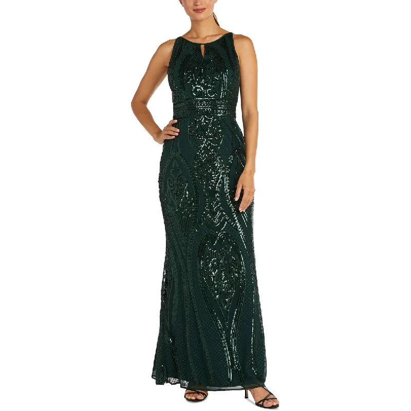 R&M Richards Womens Mesh Embellished Evening Dress