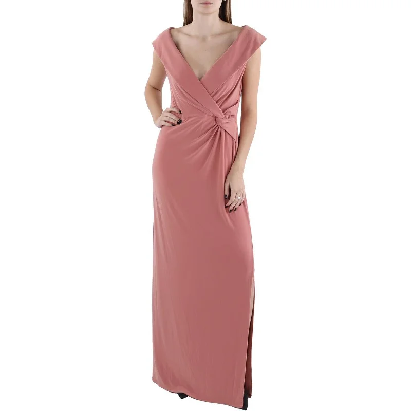 Lauren Ralph Lauren Womens Slit Off-The-Shoulder Evening Dress