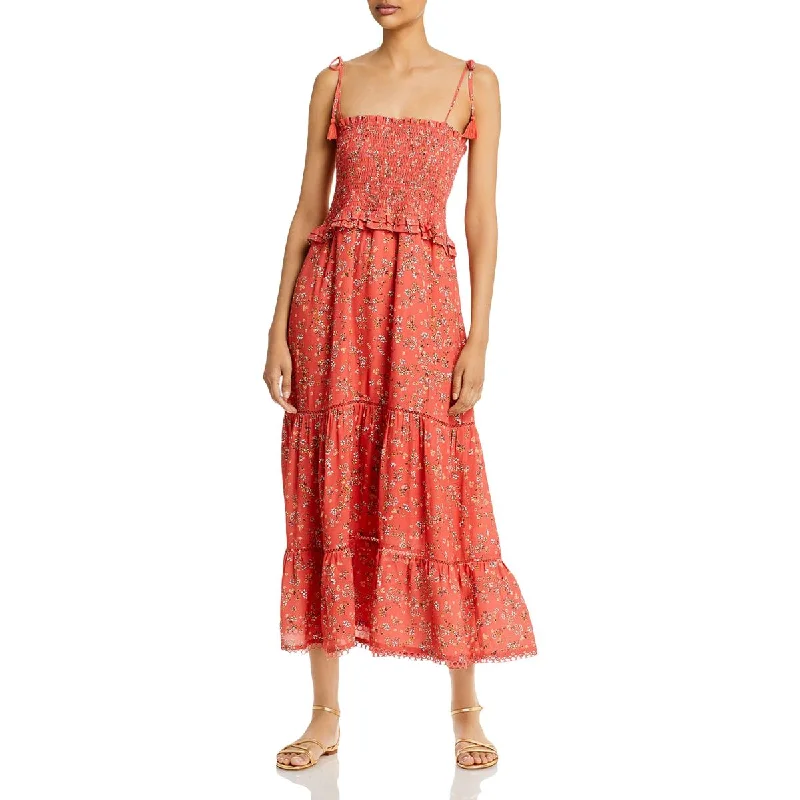 Lost + Wander Womens Smocked Floral Maxi Dress