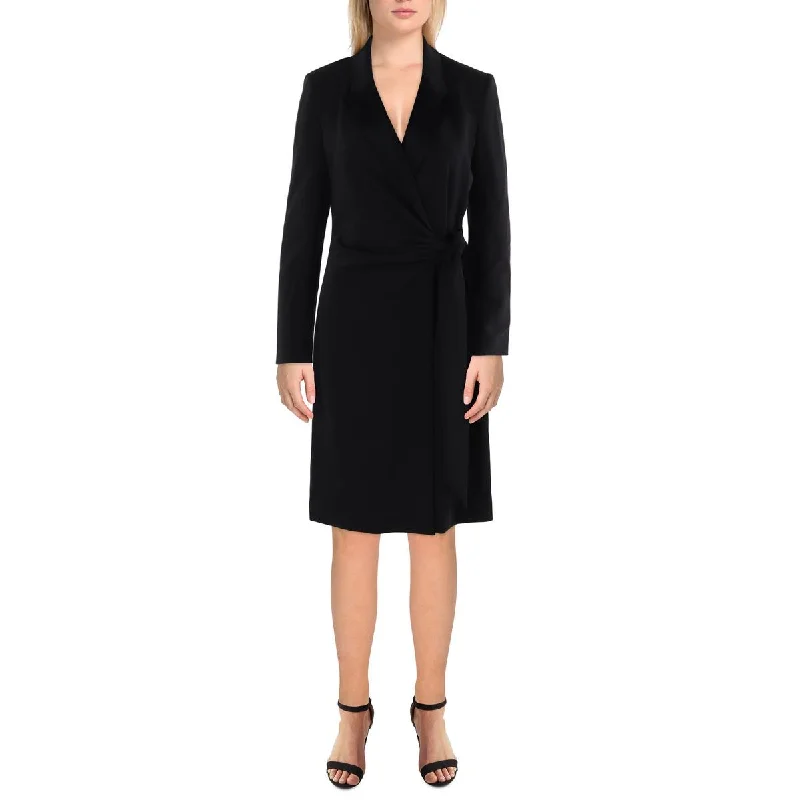 Donna Karan Womens Collared Tie-Waist Wrap Dress