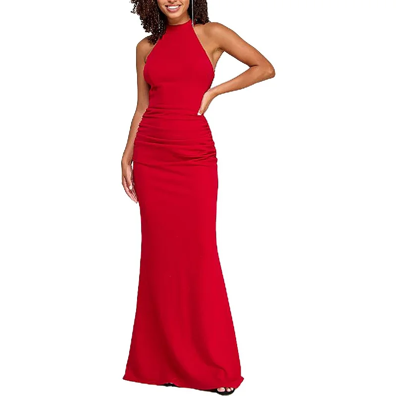 City Studio Womens Juniors Full Length Halter Evening Dress