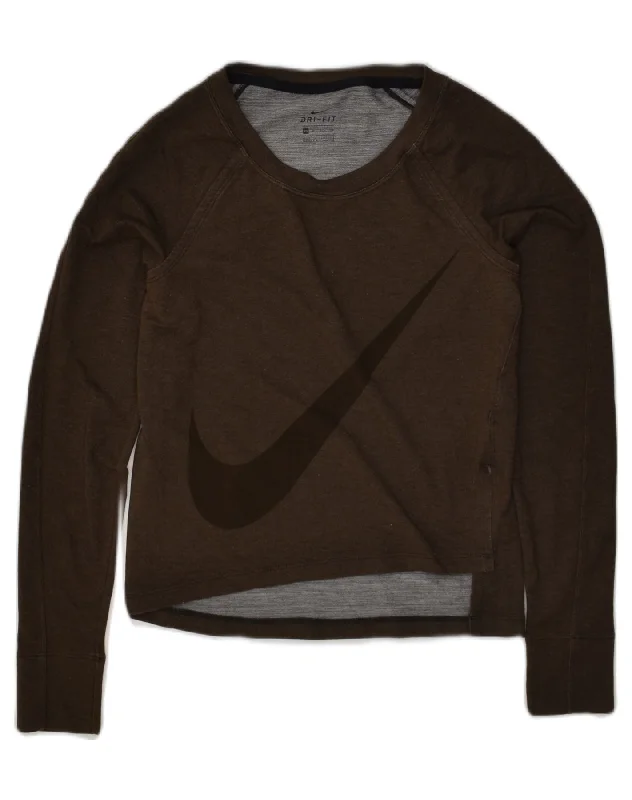 NIKE Womens Graphic Sweatshirt Jumper UK 6 XS Brown Viscose