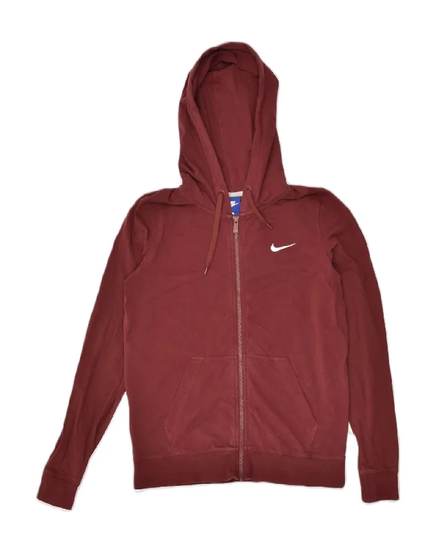 NIKE Womens Zip Hoodie Sweater Large Brown Cotton