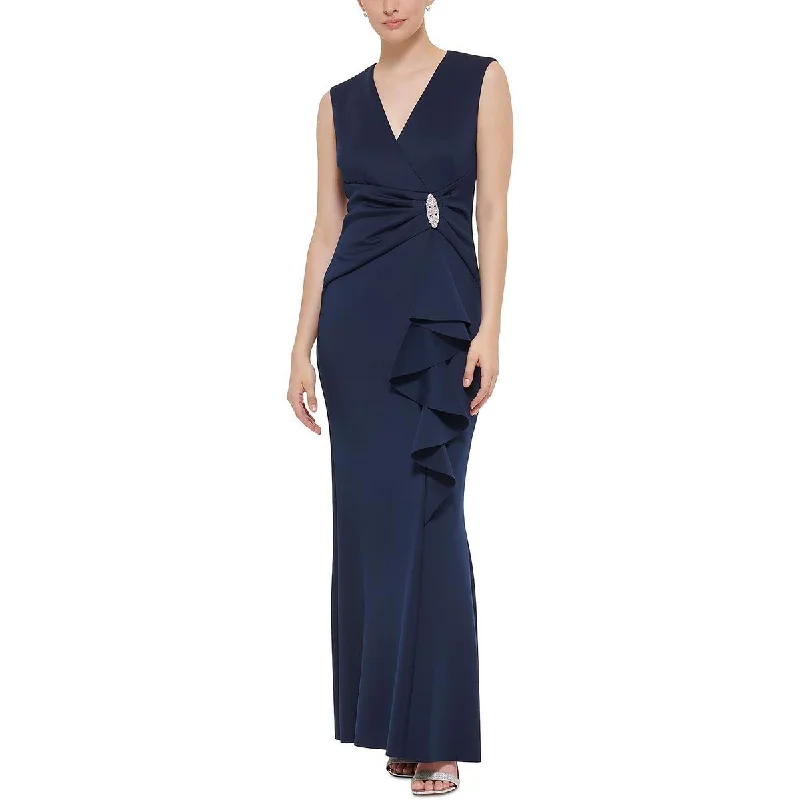 Jessica Howard Womens Cascade Gown Ruffles Evening Dress