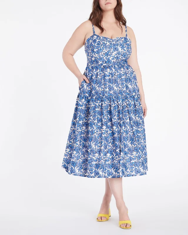 Act Fast Verona Dress | Maritime Blue/Off White Multi