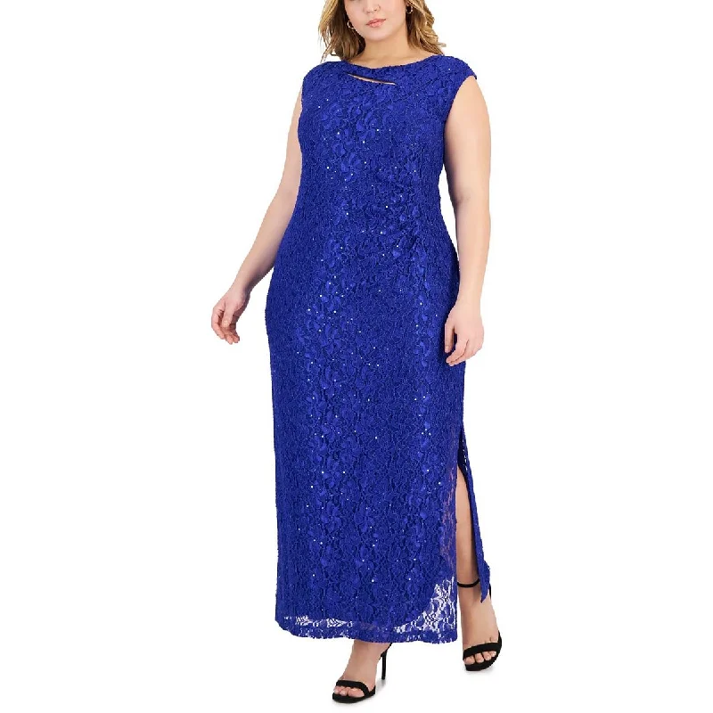 Connected Apparel Womens Plus Lace Cut-Out Evening Dress