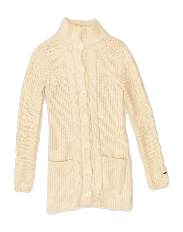 TOMMY HILFIGER Womens Longline Cardigan Sweater UK 8 Small Beige