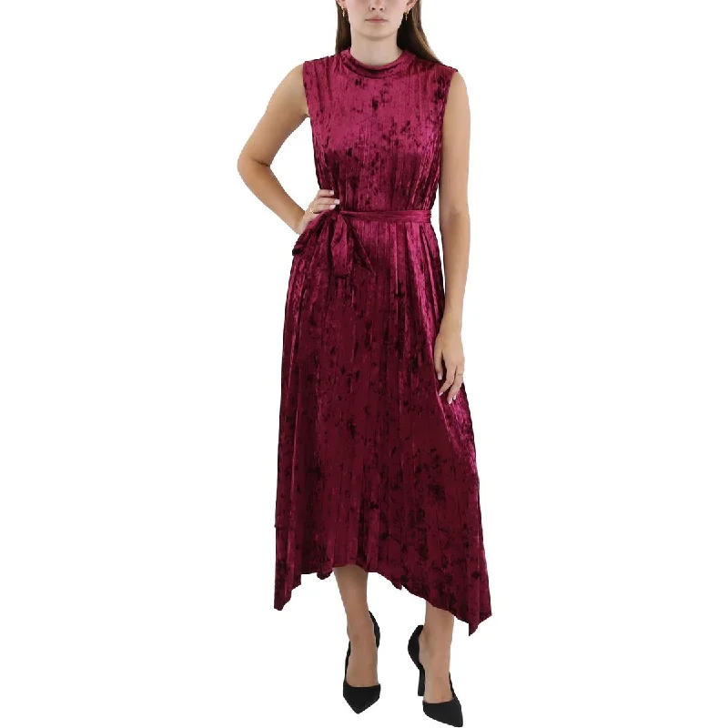 Tahari ASL Womens Velvet Pleated Midi Dress