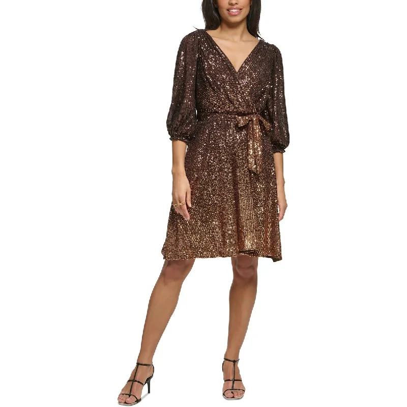 DKNY Womens Petites   Sequined  Wrap Dress