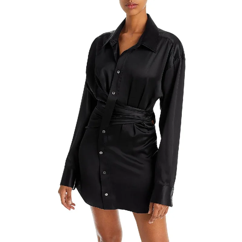 T by Alexander Wang Womens Silk Draped Shirtdress