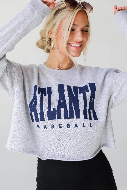 Heather Grey Atlanta Baseball Cropped Sweatshirt