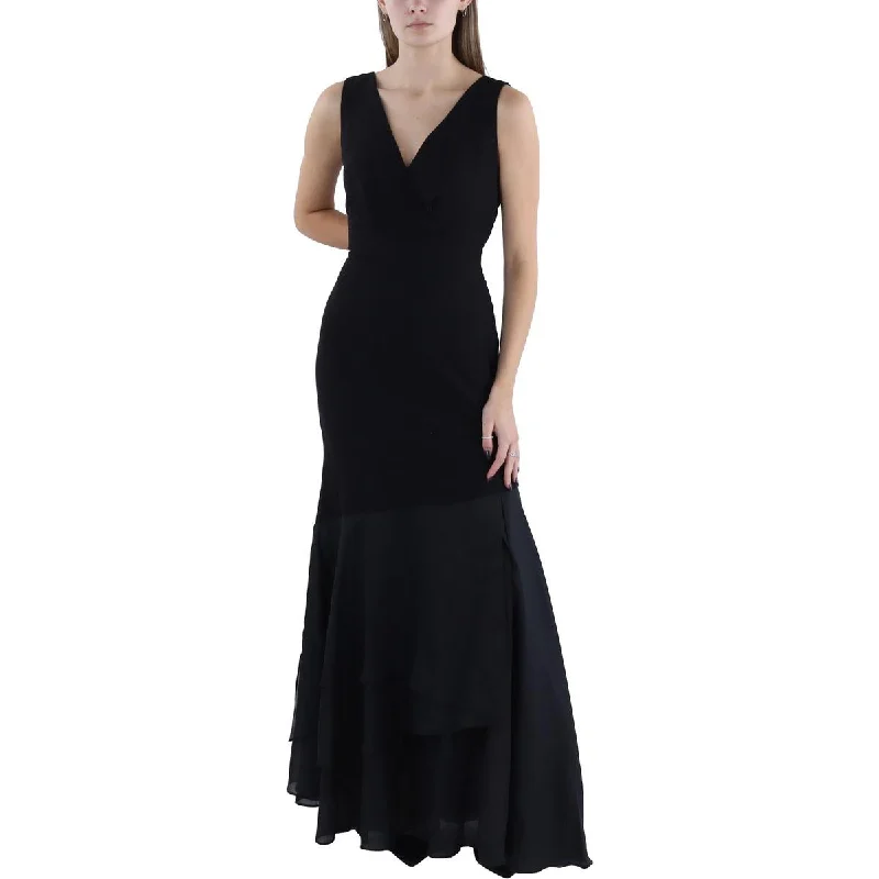 Donna Karan Womens Crepe V-Neck Evening Dress