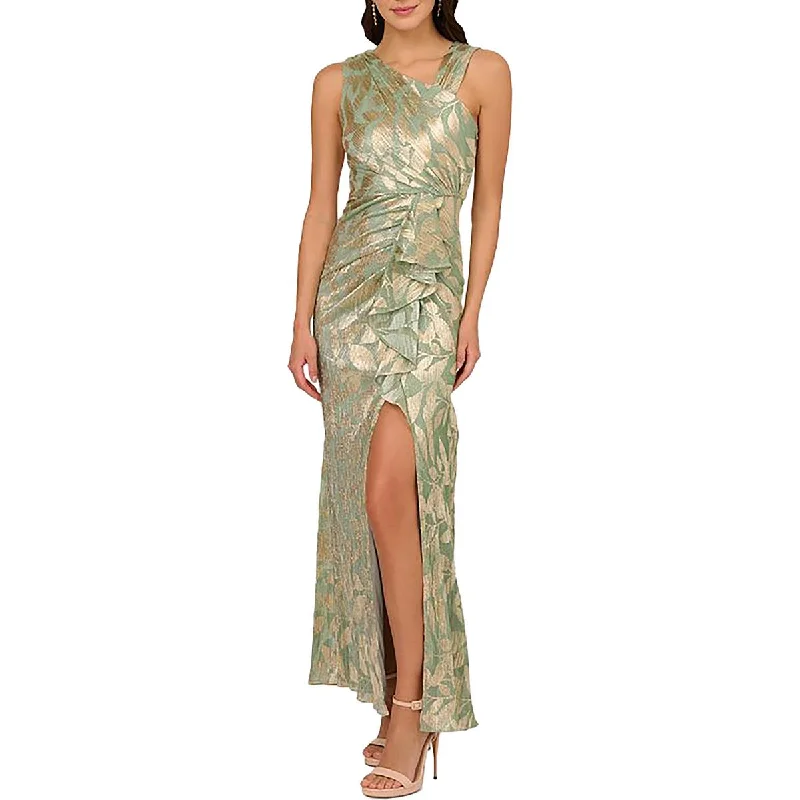 Adrianna Papell Womens Full Length Metallic Evening Dress