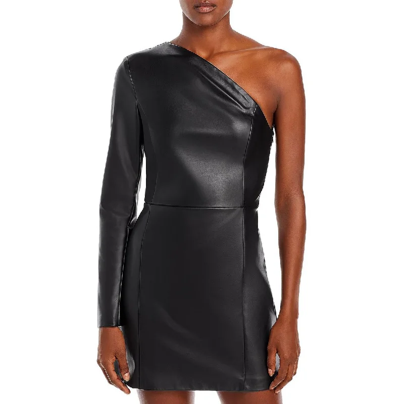 Aqua Womens Faythe Faux Leather Mini Cocktail and Party Dress