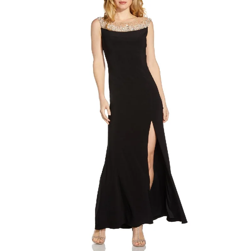 Adrianna Papell Womens Embellished Illusion Evening Dress