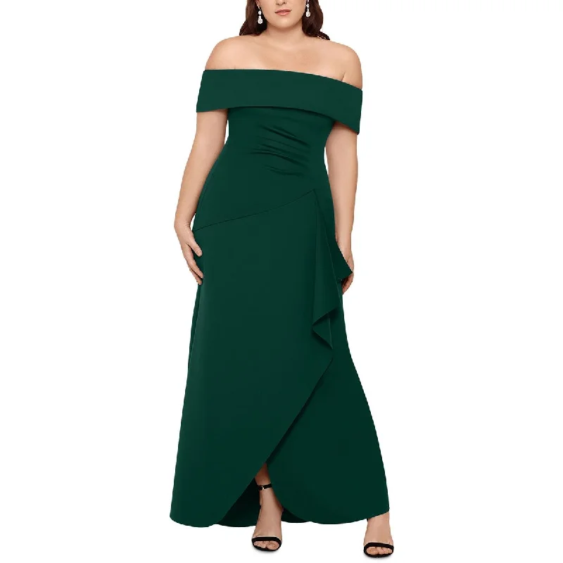 Xscape Womens Plus Ruffled Long Evening Dress